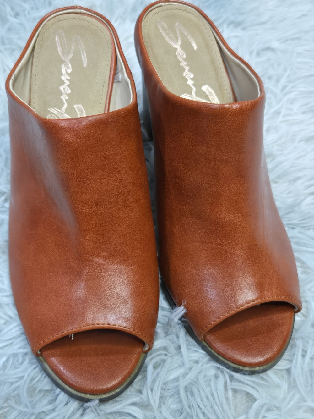 Seven7 Burnt Orange Women’s Open-Toe Mule Heels